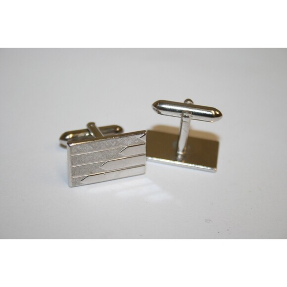 Vintage Chrome Silver Squared SWANK Mid Century Modern Cuff Links Set RARE - Picture 2 of 6